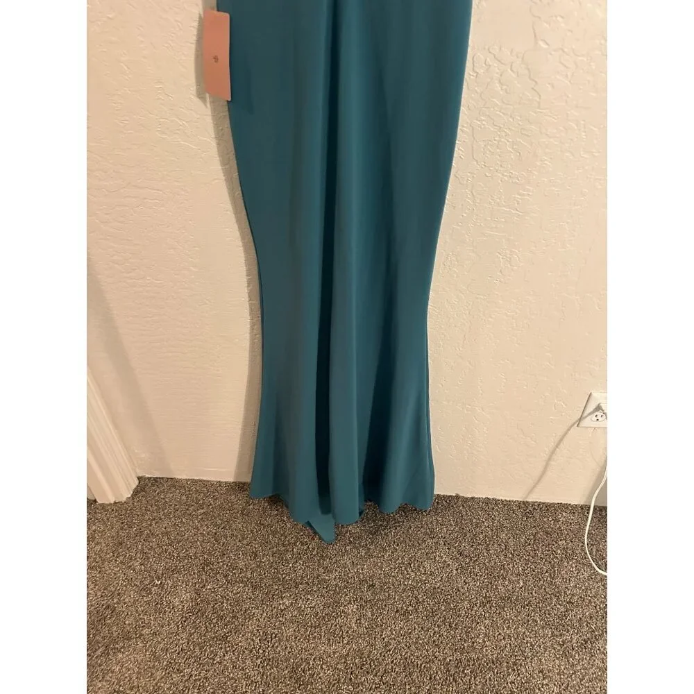 Y NWT BHLDN Turquoise Jones V Neck Structured Mermaid Style formal Maxi Gown - Picture 8 of 13